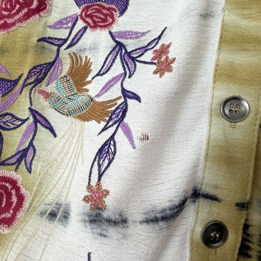 Calessa Boho Top Floral Embroidered Golden Yellow Ivory Pink Women’s M - Picture 4 of 9